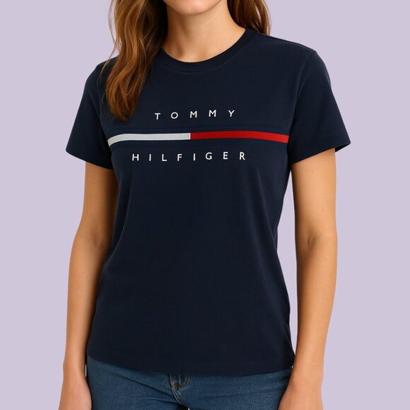 Tommy Hilfiger Navy Logo Graphic Tee | Size Small - Picture 1 of 5